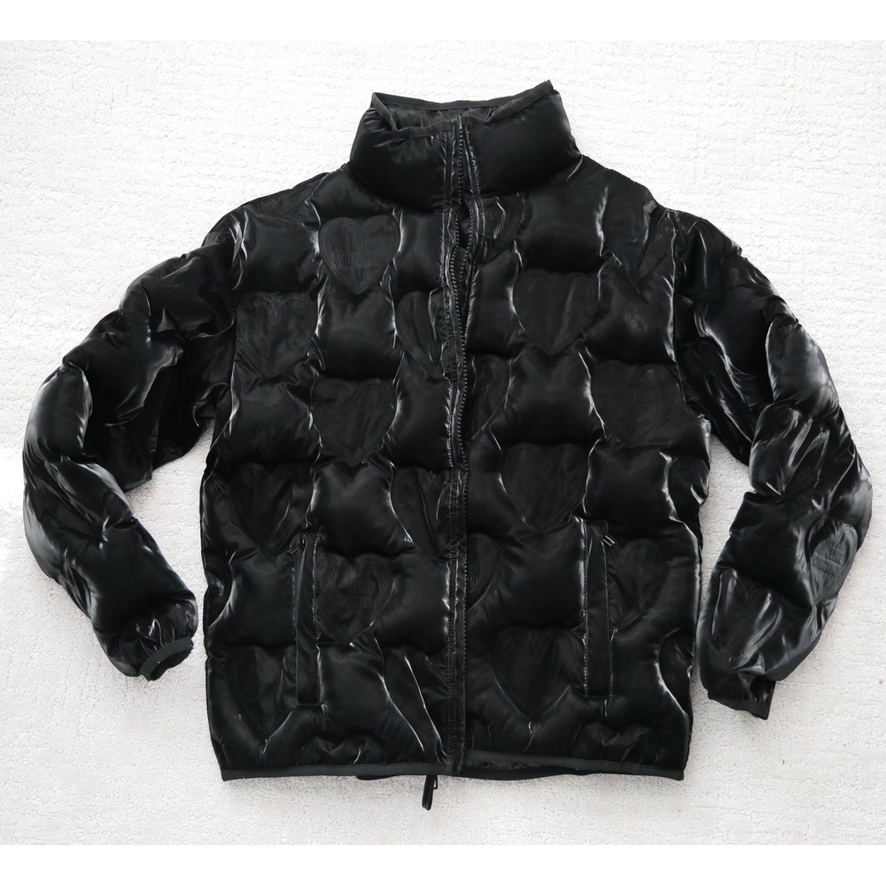 Love Moschino Black Heart Embossed Puffer Jacket WH78281A0010 Size 38 USA 2